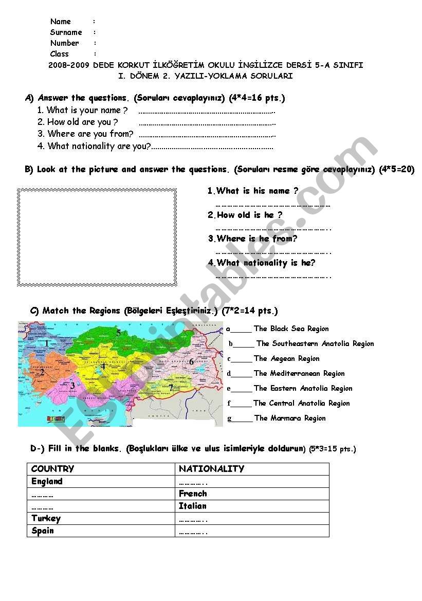 5th grade 1st term 2nd exam worksheet