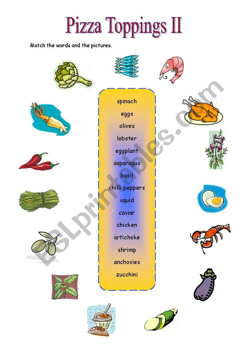 Pizza Toppings Matching 2/2 worksheet