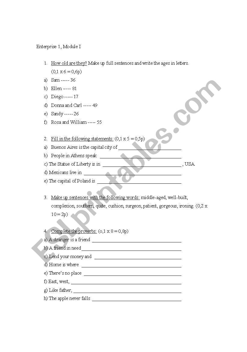 TEST (Enterprise 1) worksheet