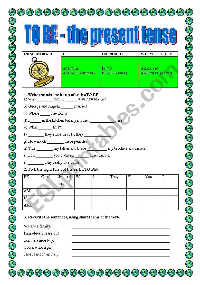 to be - present worksheet