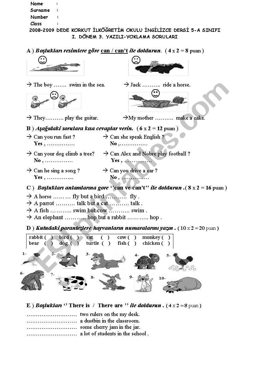 5th grade 1st term 3rd exam page1