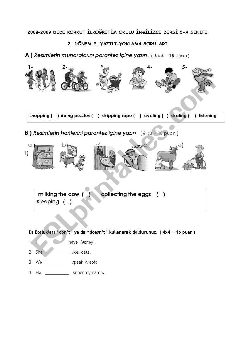 5th grade 2nd term 2nd exam page1