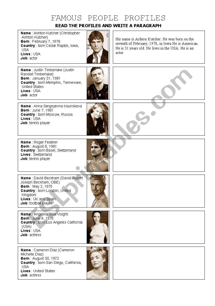 Famous People profile worksheet