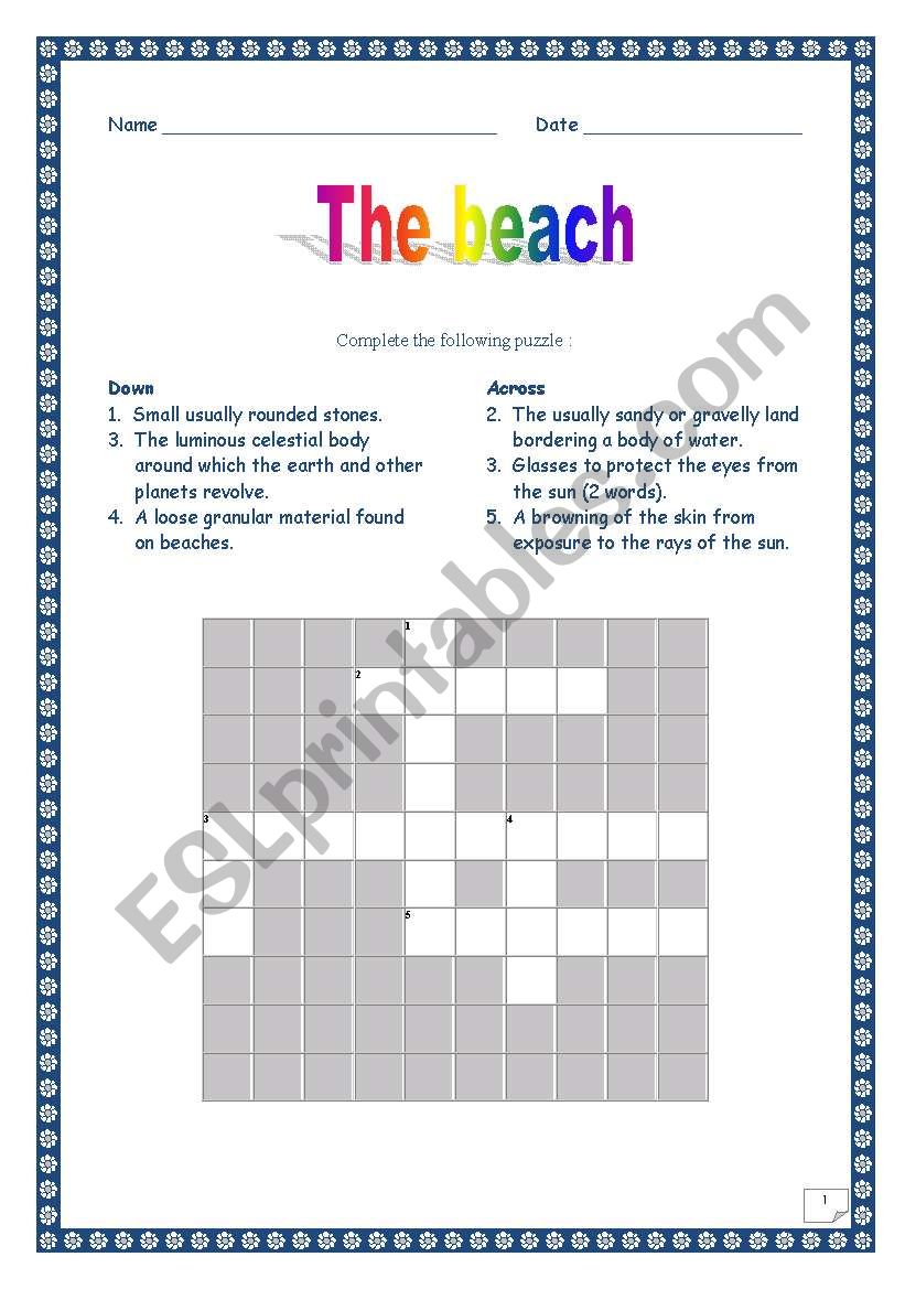 PUZZLE: the beach. (2 pages, with Key): end-of-the-year vocabulary  revision.