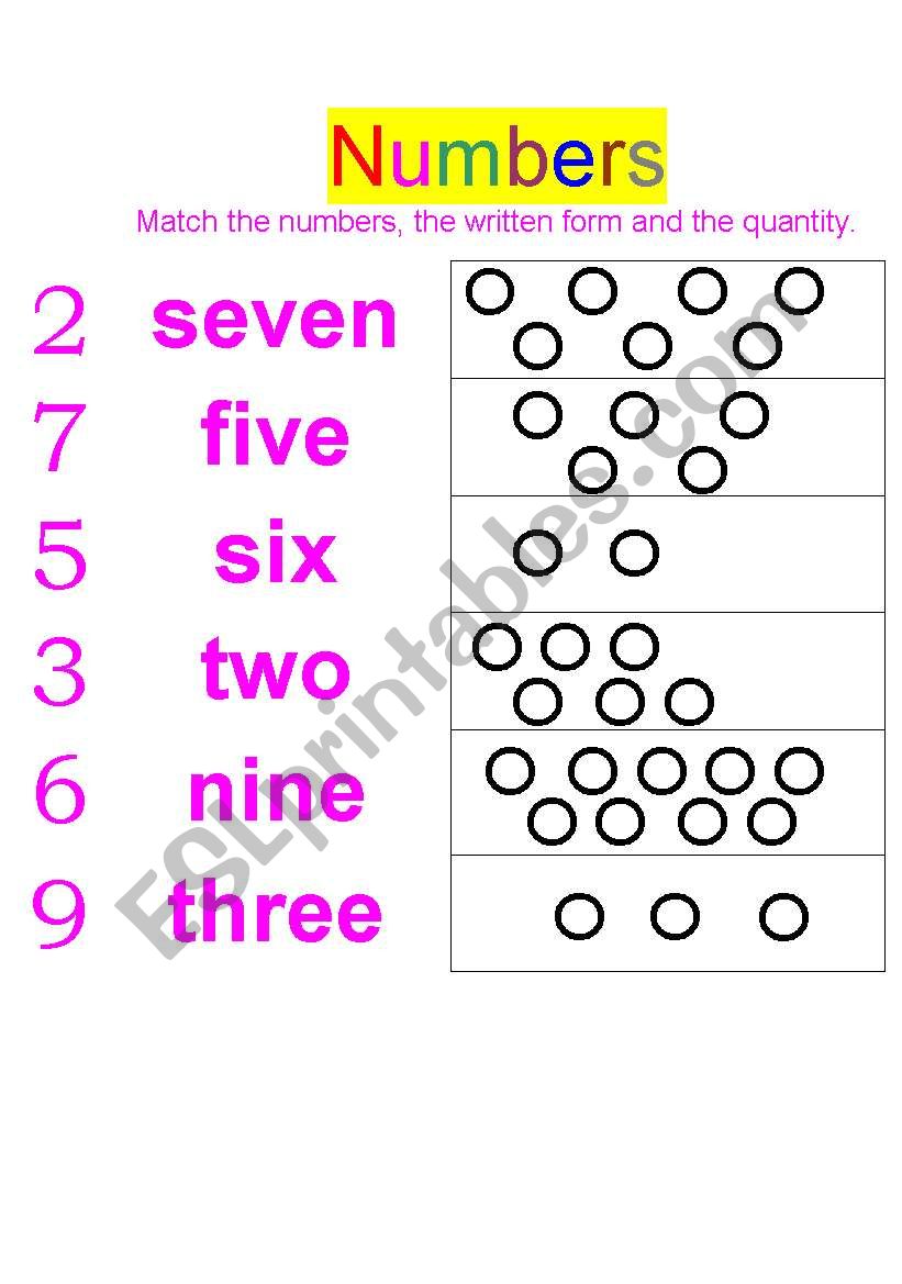 MATCH THE NUMBERS worksheet