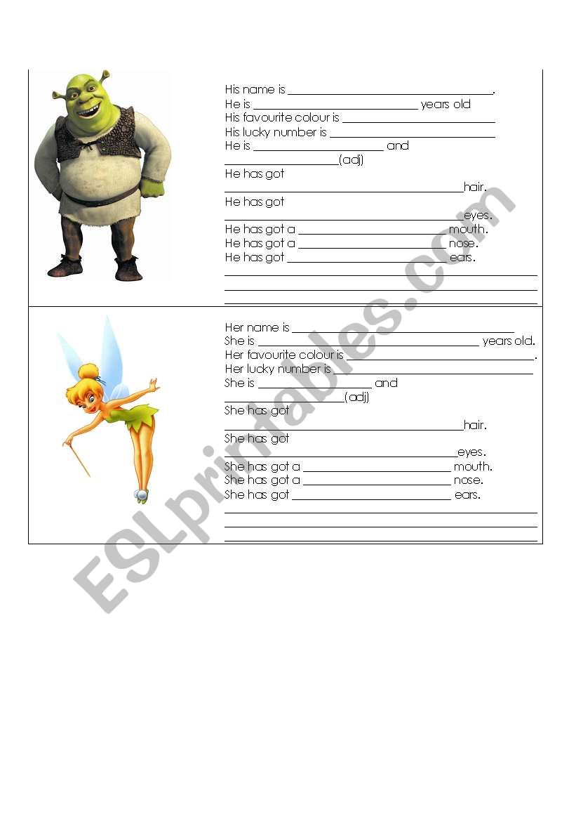 Physical descrptions worksheet