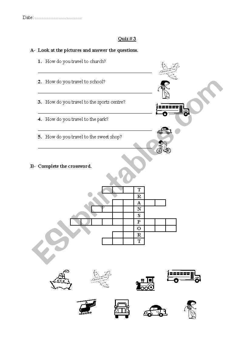 means of transportation worksheet