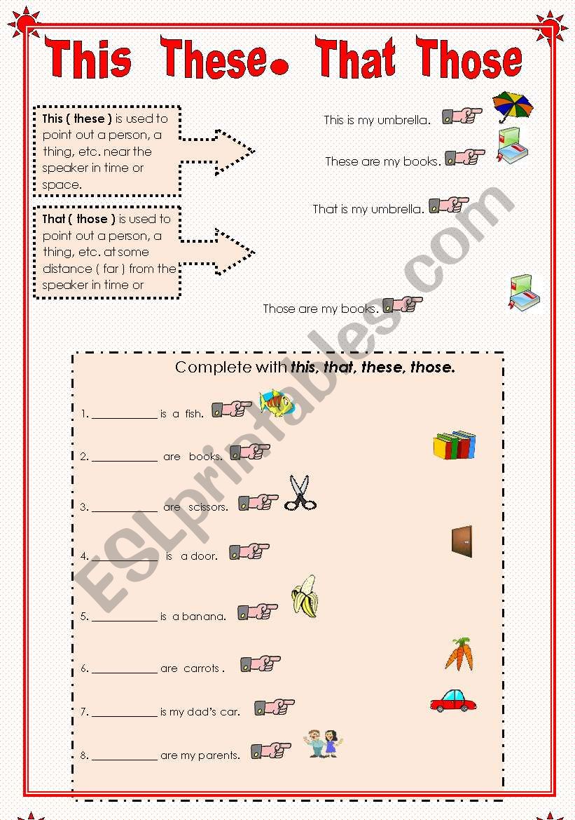 demonstratives worksheet