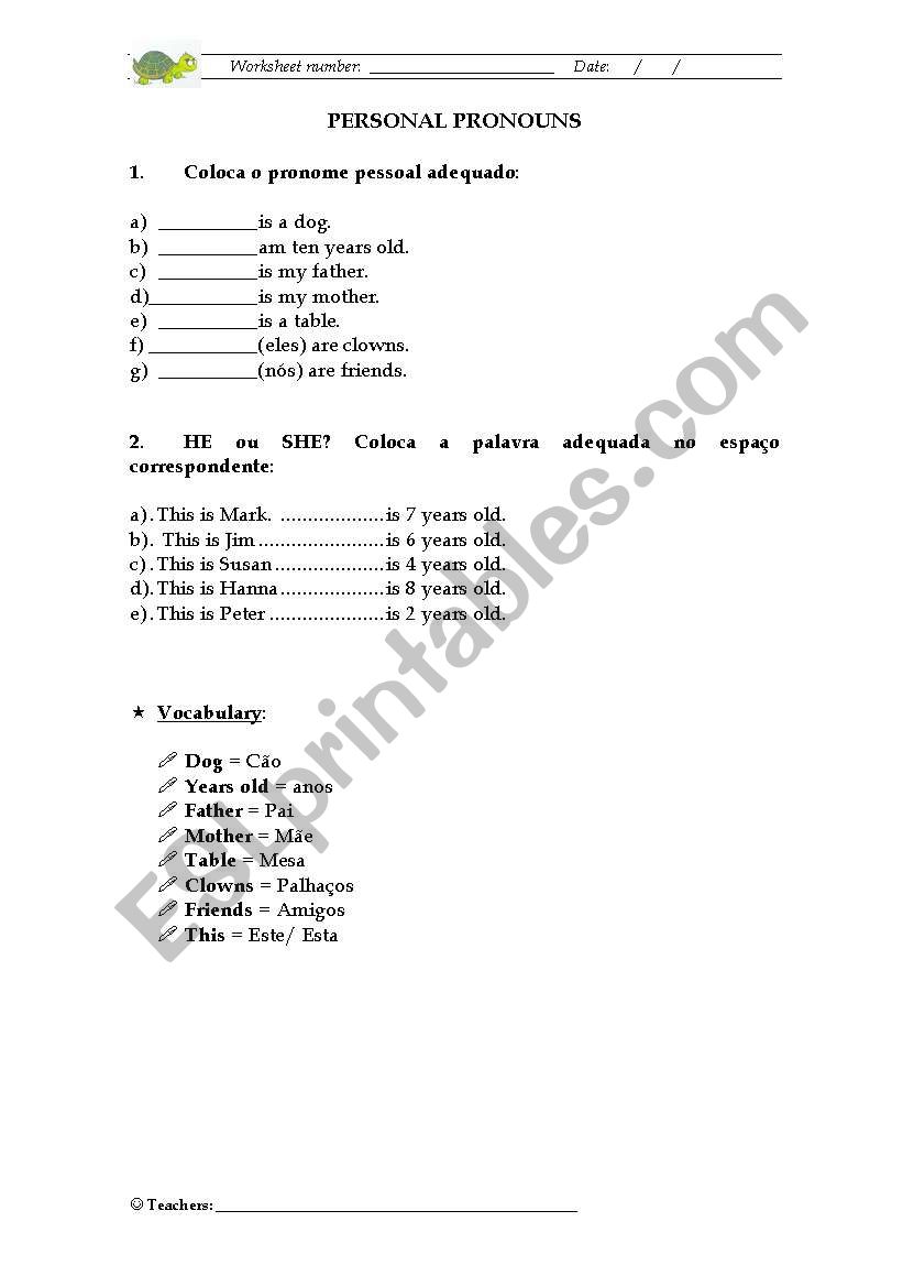 Personal pronouns worksheet