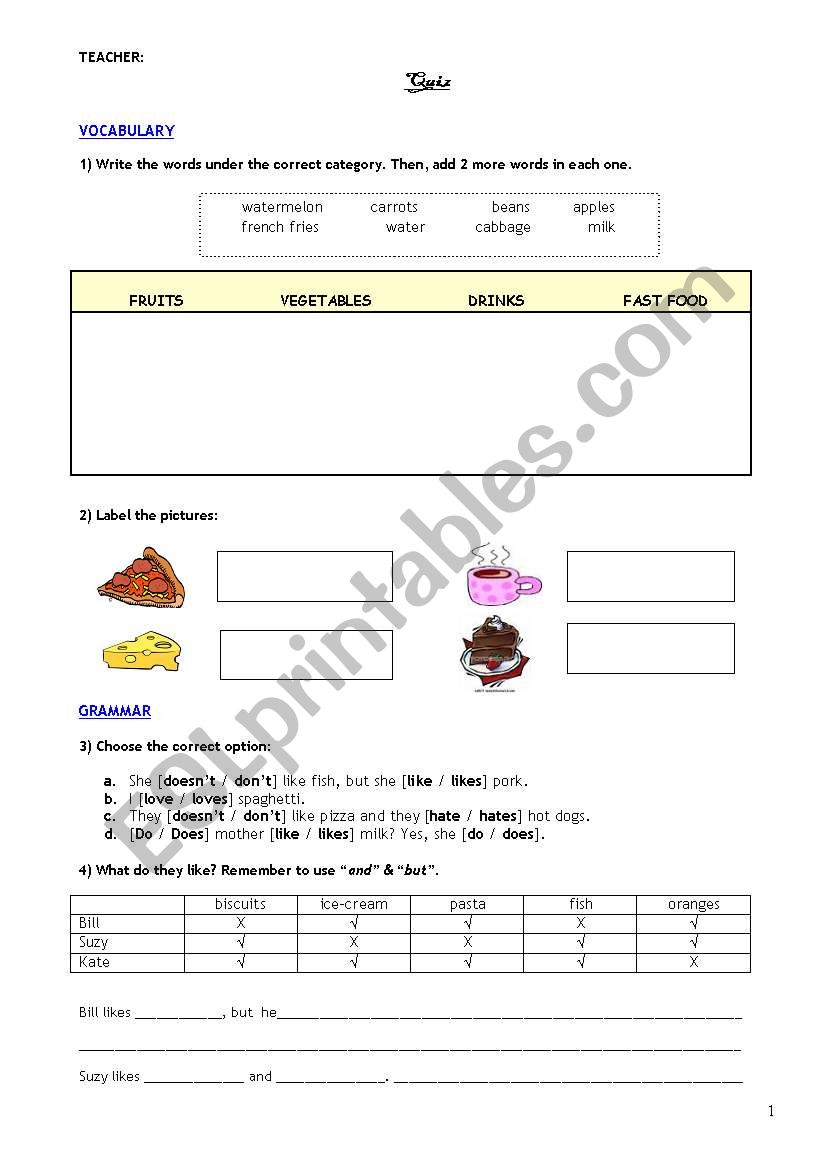 Quiz: Food  worksheet