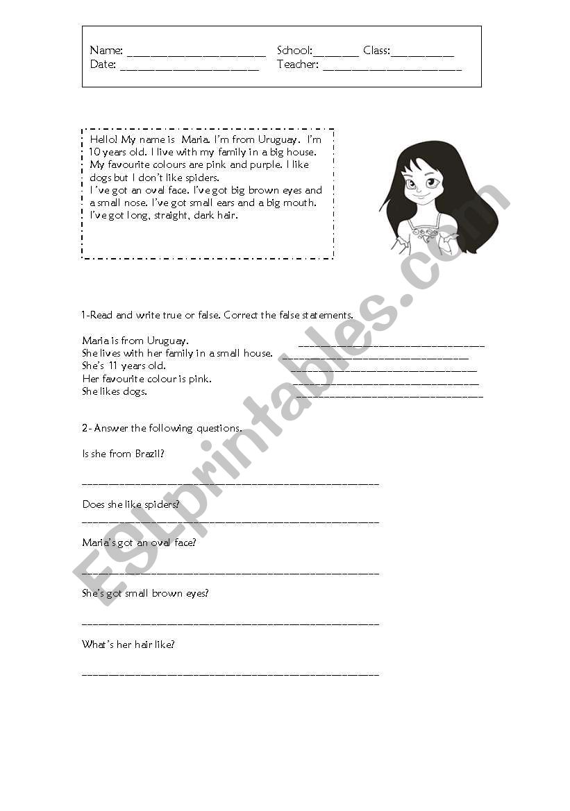 Describing people test worksheet