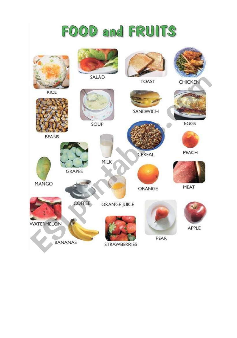 Food and Fruits worksheet