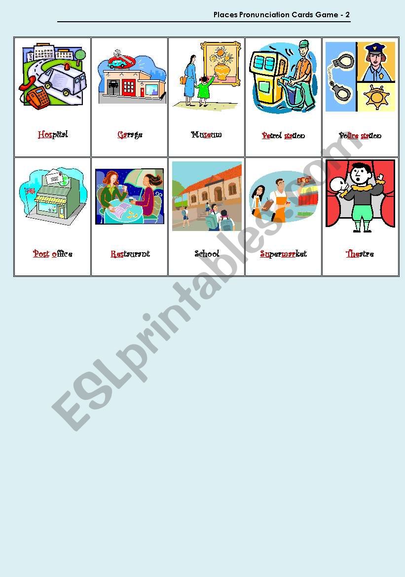 Places Pronunciation Cards Game - 2