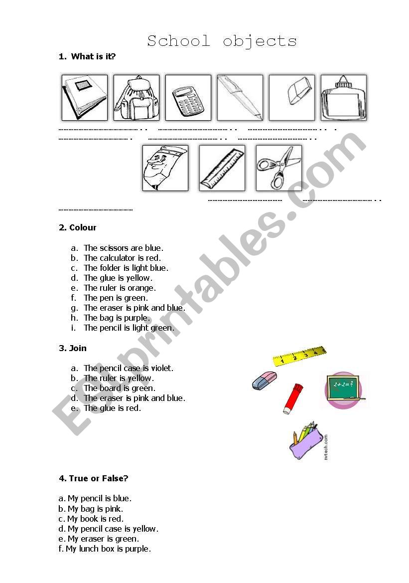 SCHOOL OBJECTS worksheet