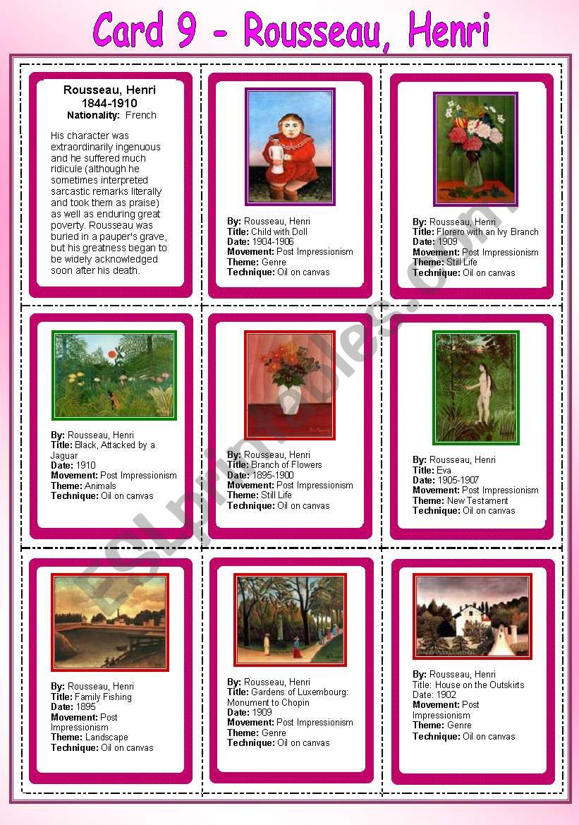 Cards 9 - Rousseau, Henri worksheet