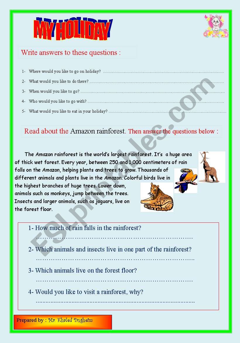 hoilday worksheet