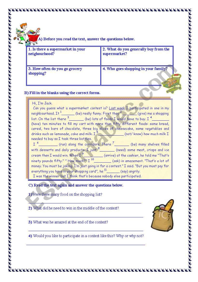 shopping worksheet