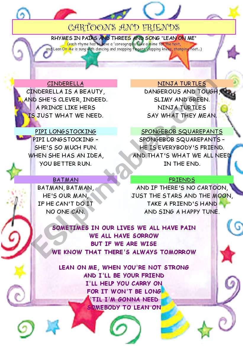 CARTOONS AND FRIENDS - kidsÂ´ rhymes for a show