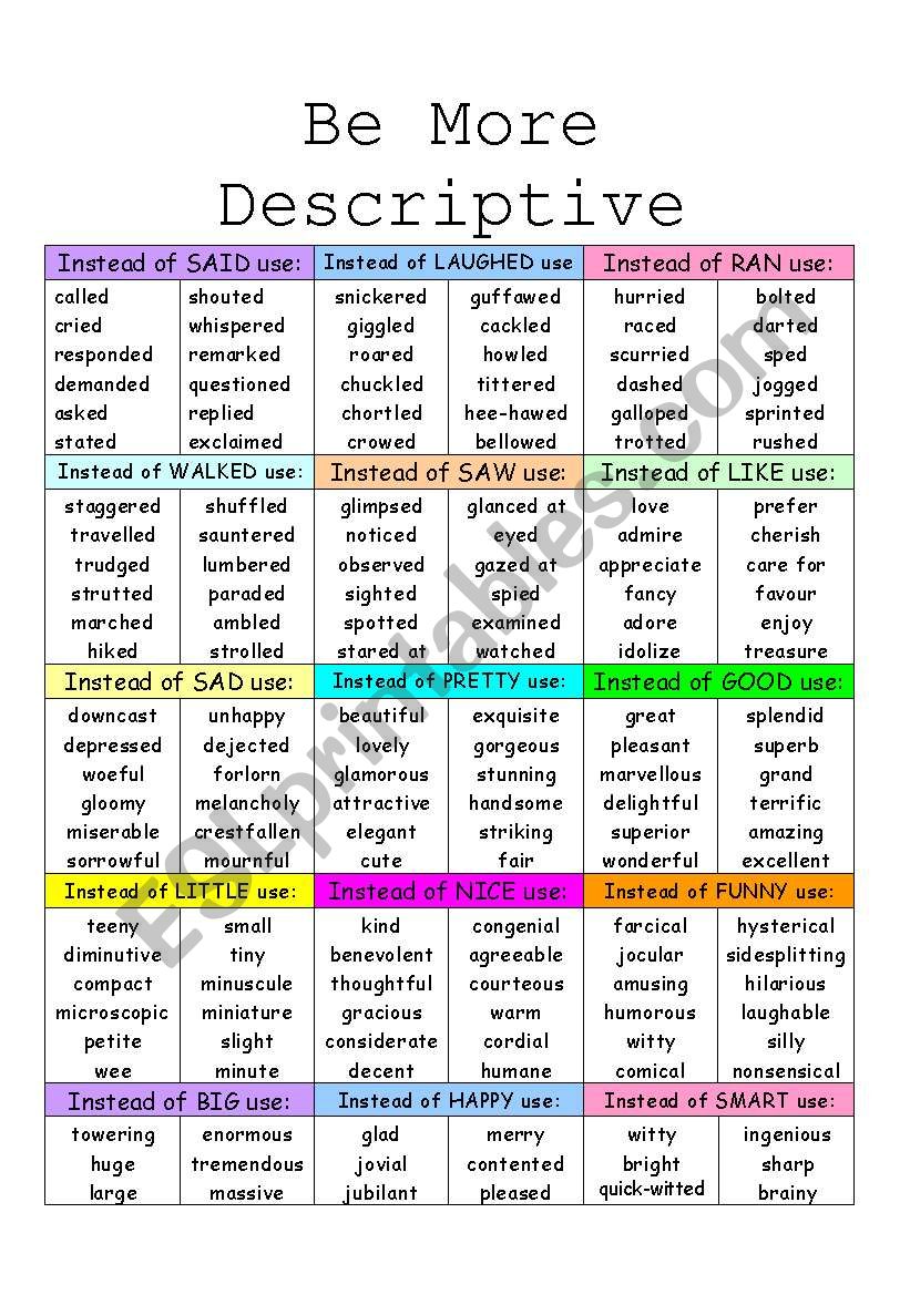 descriptive words to use in an essay