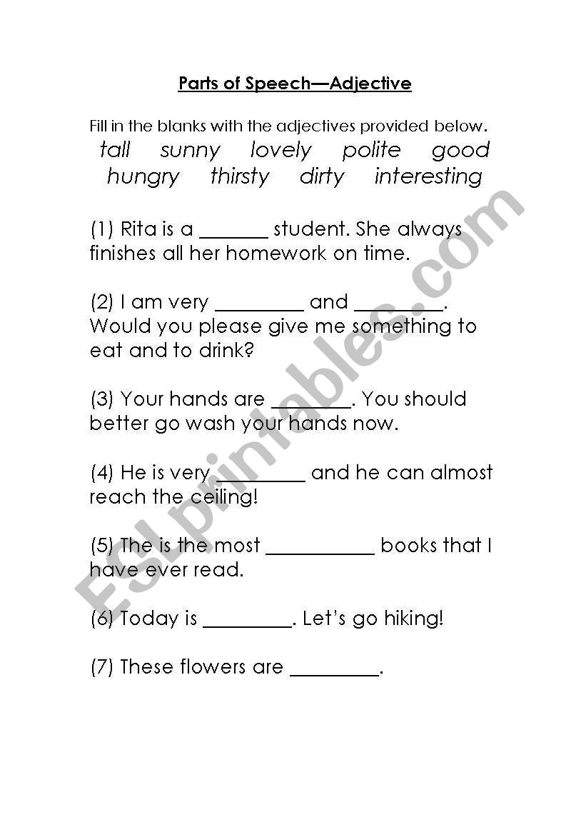 Parts of Speech--Adjective worksheet