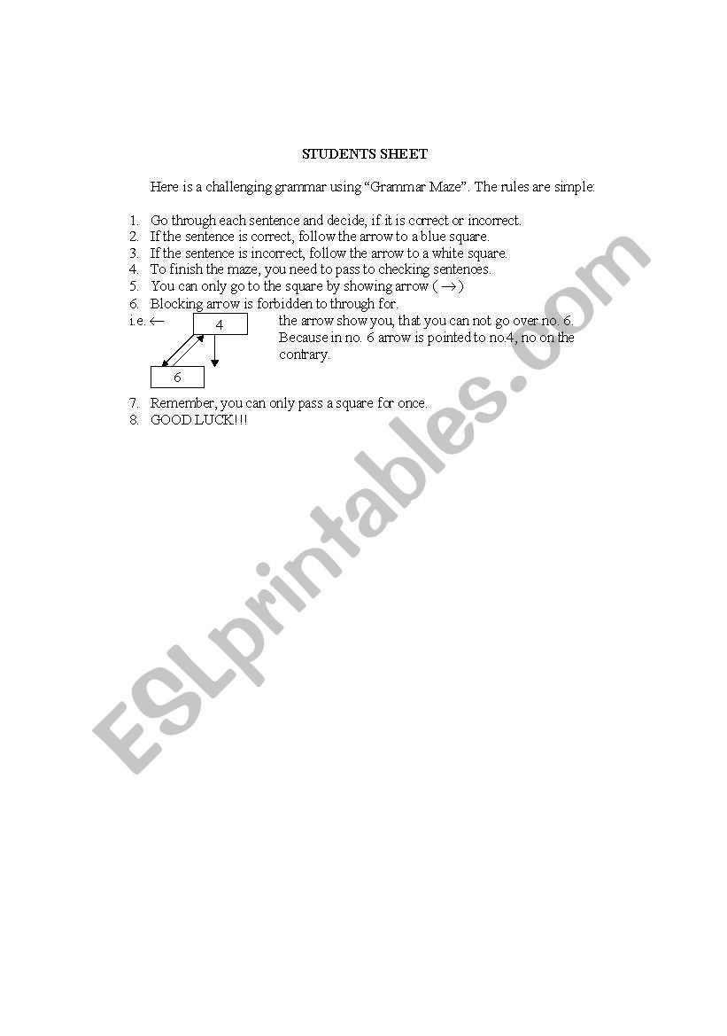 Maze worksheet