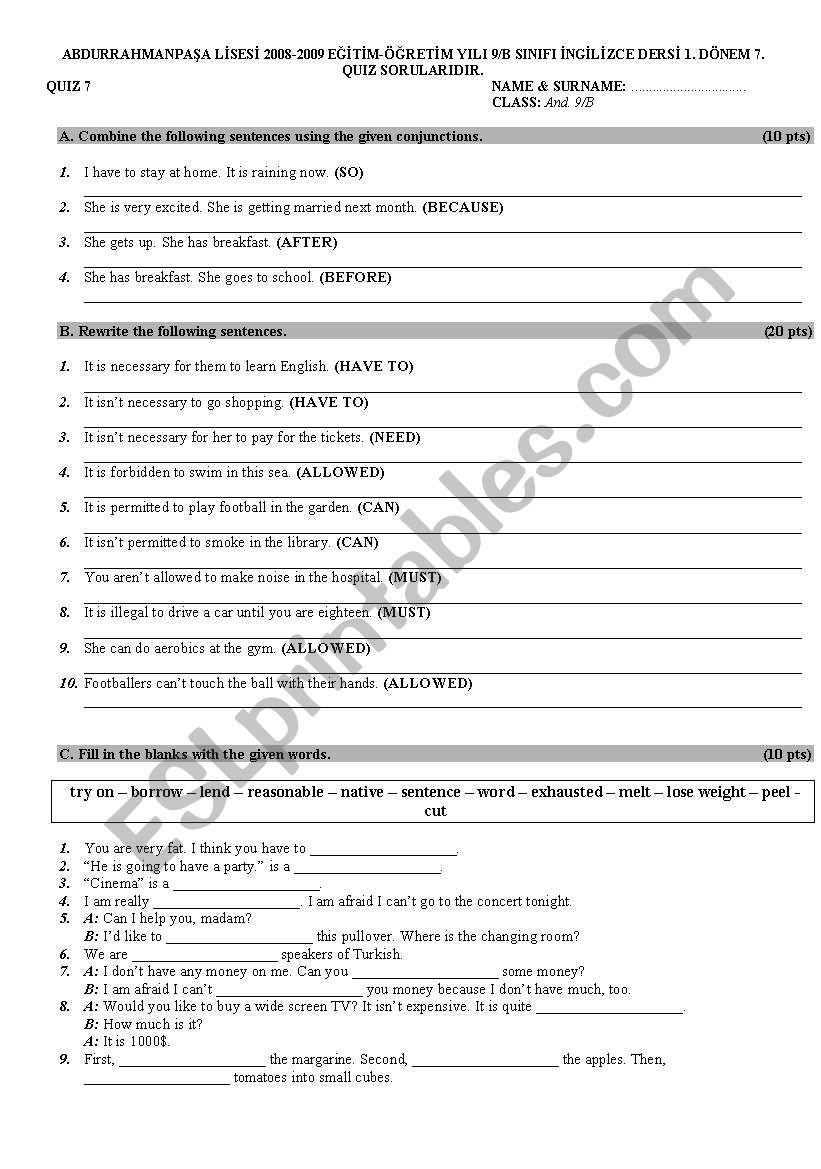 quiz worksheet