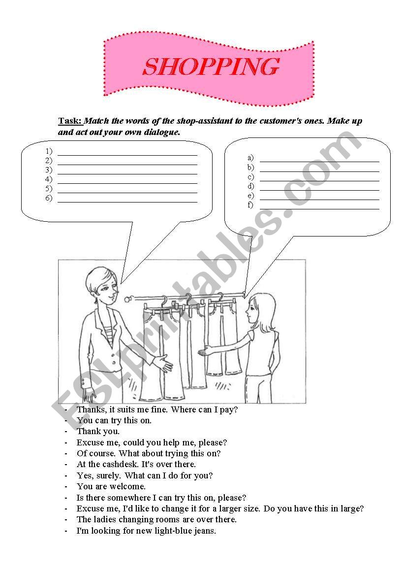 shopping worksheet