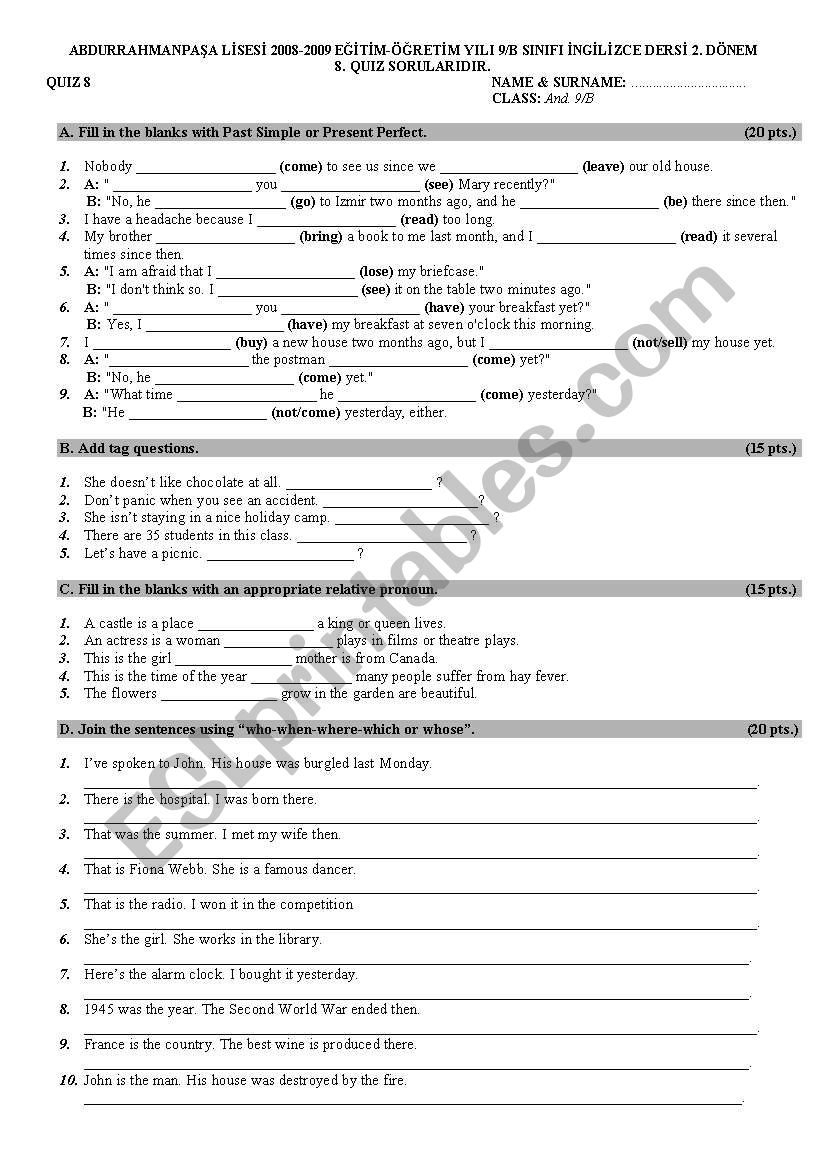 quiz worksheet