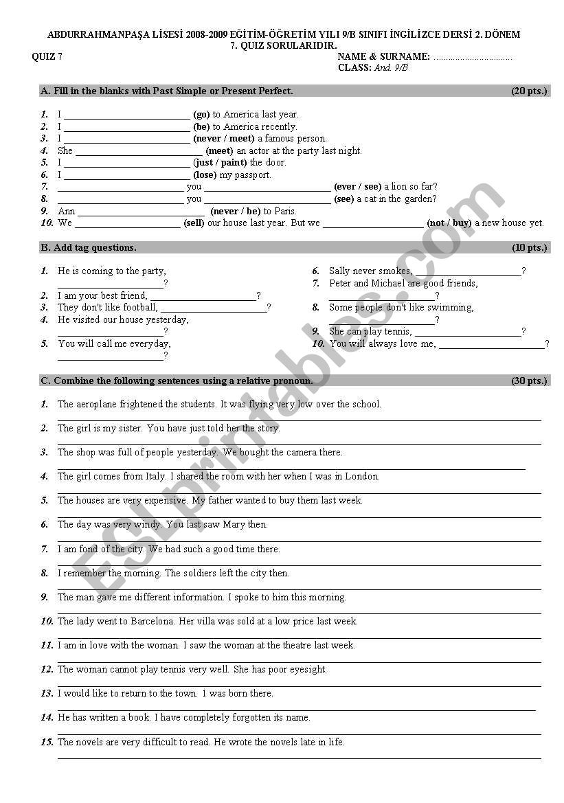 quiz worksheet