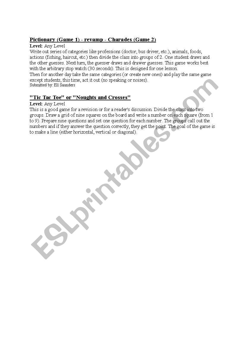 Pictionary Games worksheet