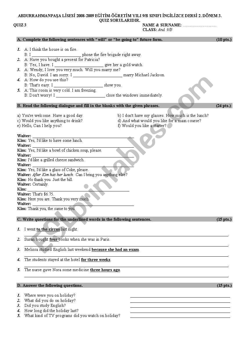 quiz worksheet