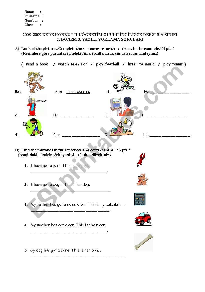 5th grade 2nd term 3rd exam page1
