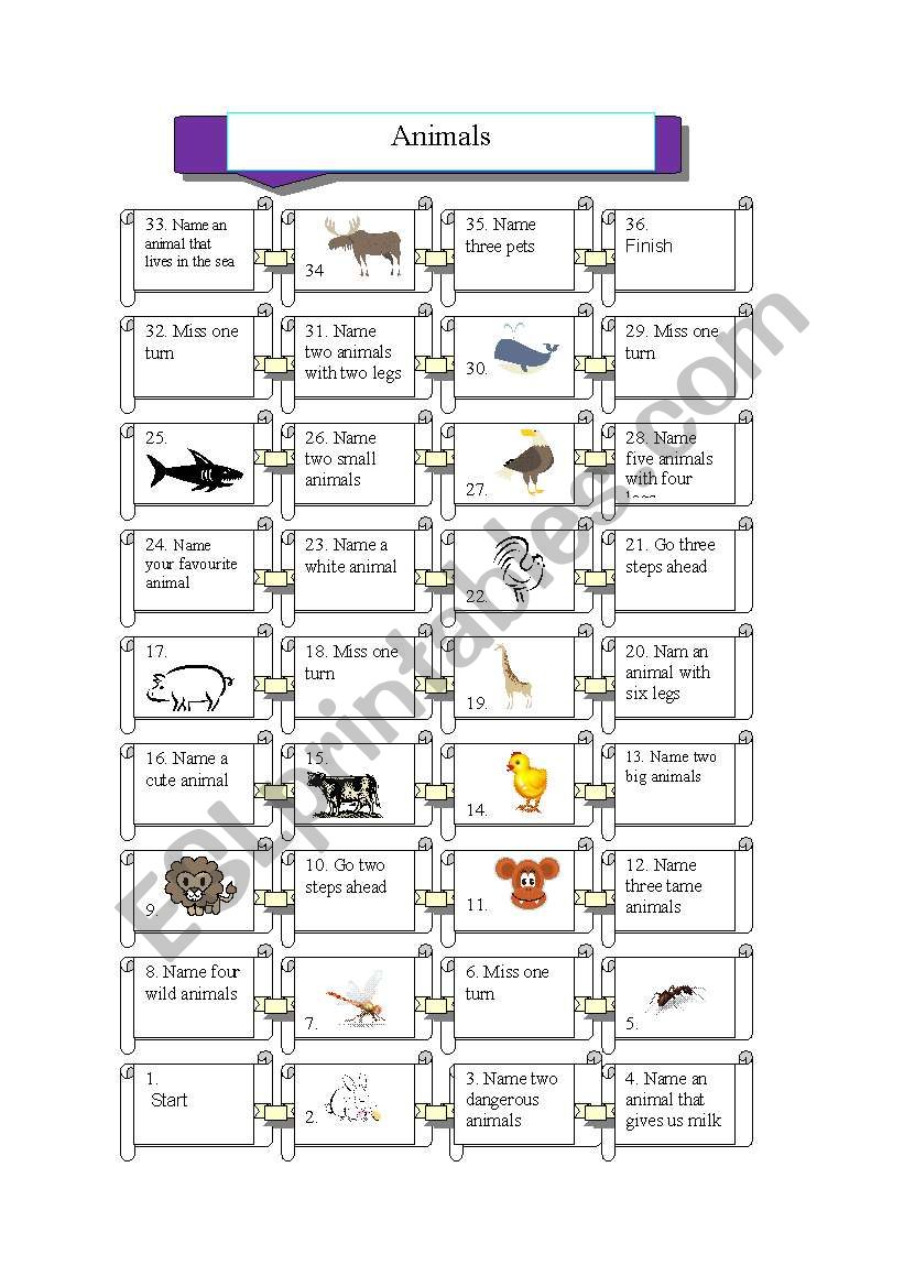 Animal game worksheet