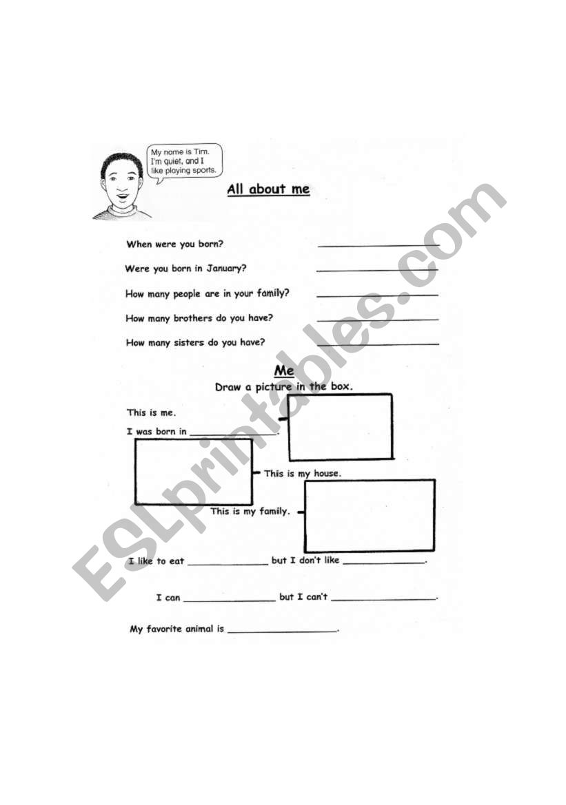 About Me - Self Profile worksheet