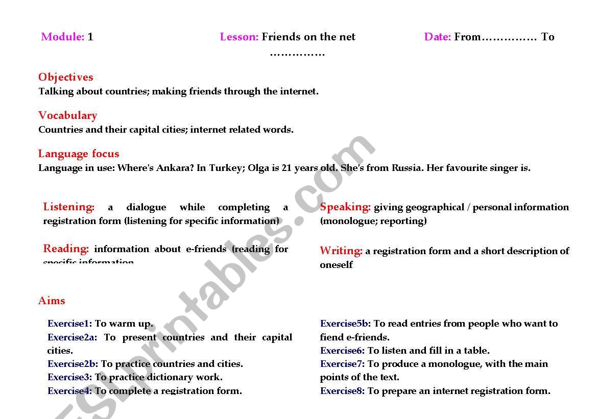 FRIENDS ON THE NET worksheet