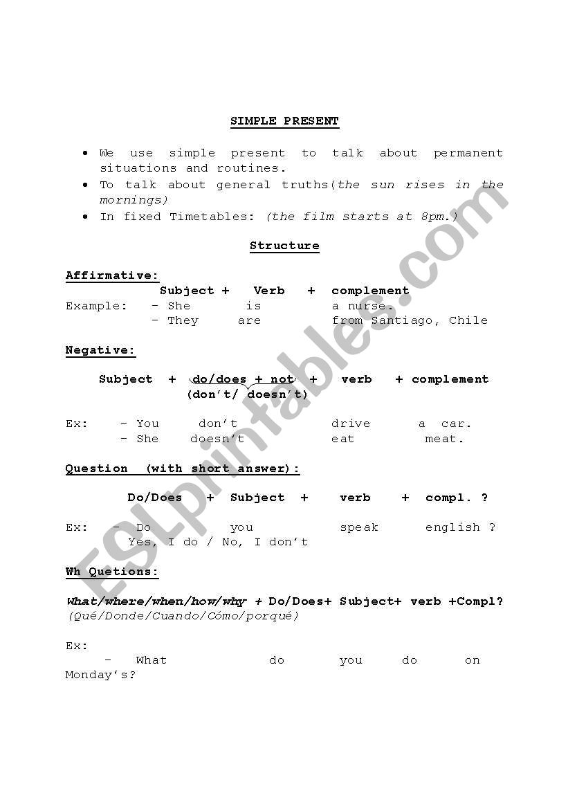 Simple present worksheet