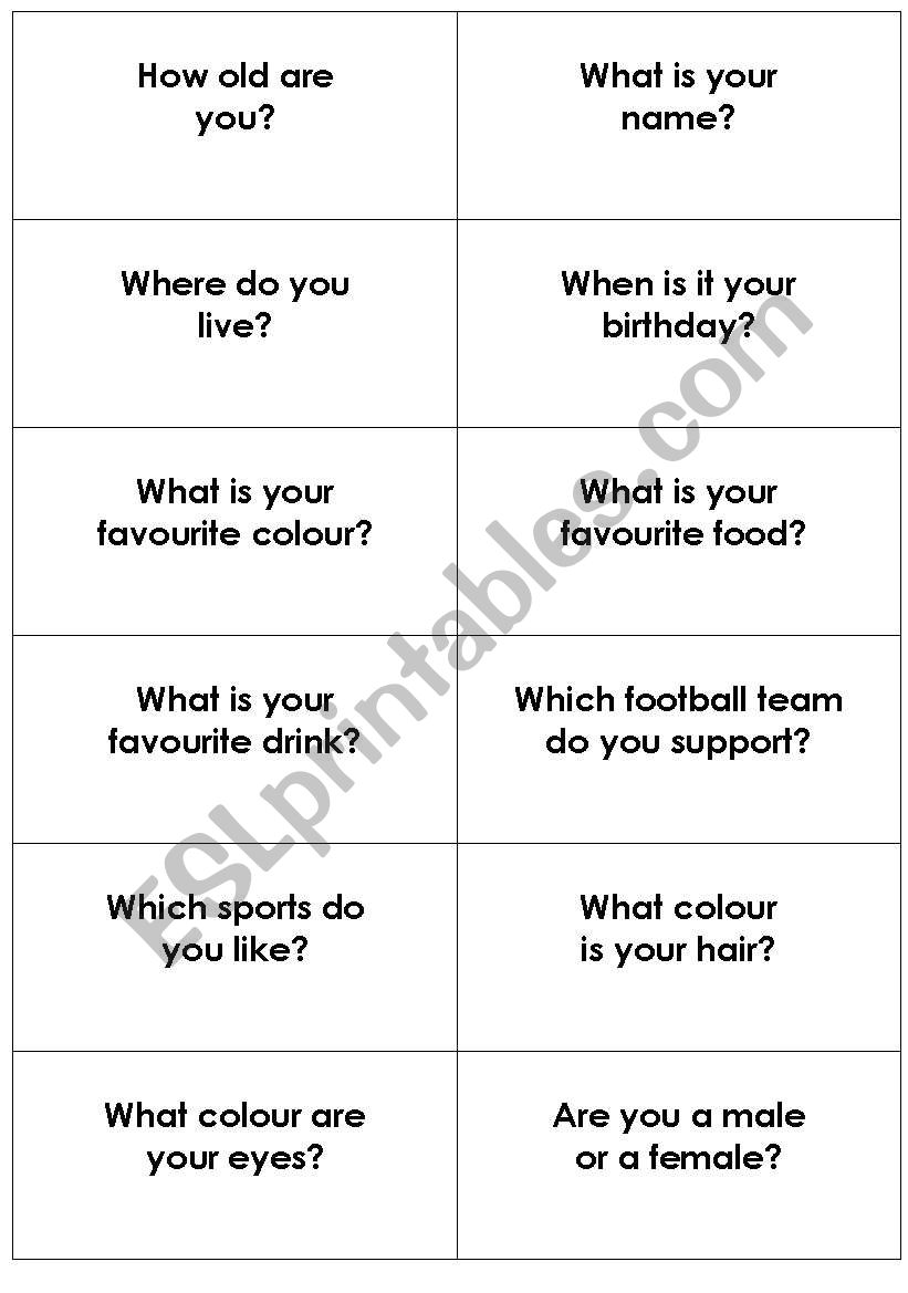 All About Me worksheet