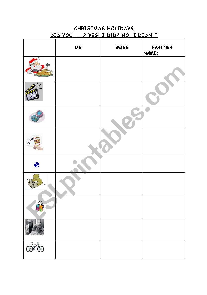 Christmas Holidays worksheet