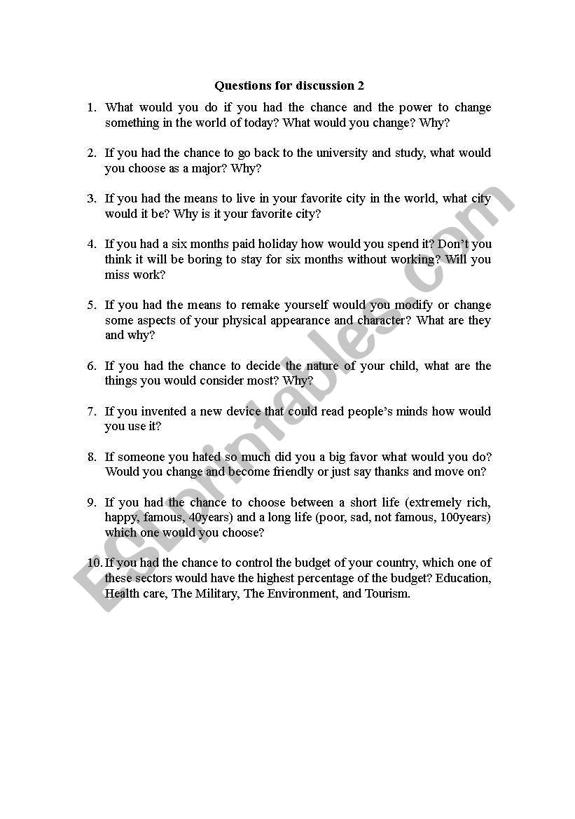 Questions for Discussion 2 worksheet