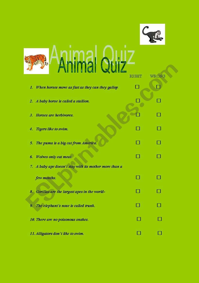 Animal Quiz worksheet