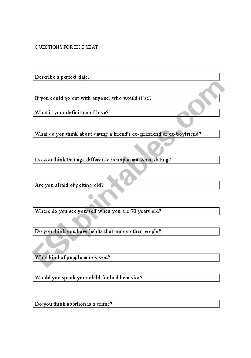 Hot Seat worksheet