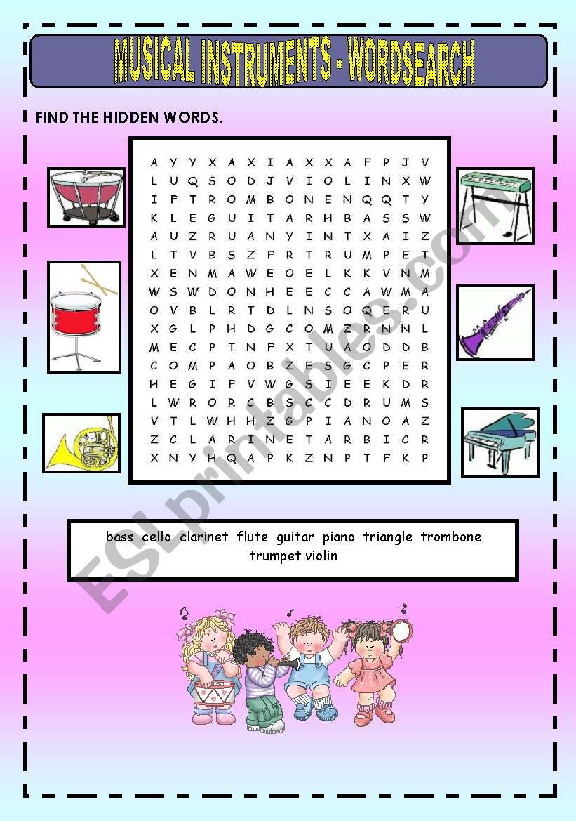 MUSICAL INSTRUMENTS - WORDSEARCH