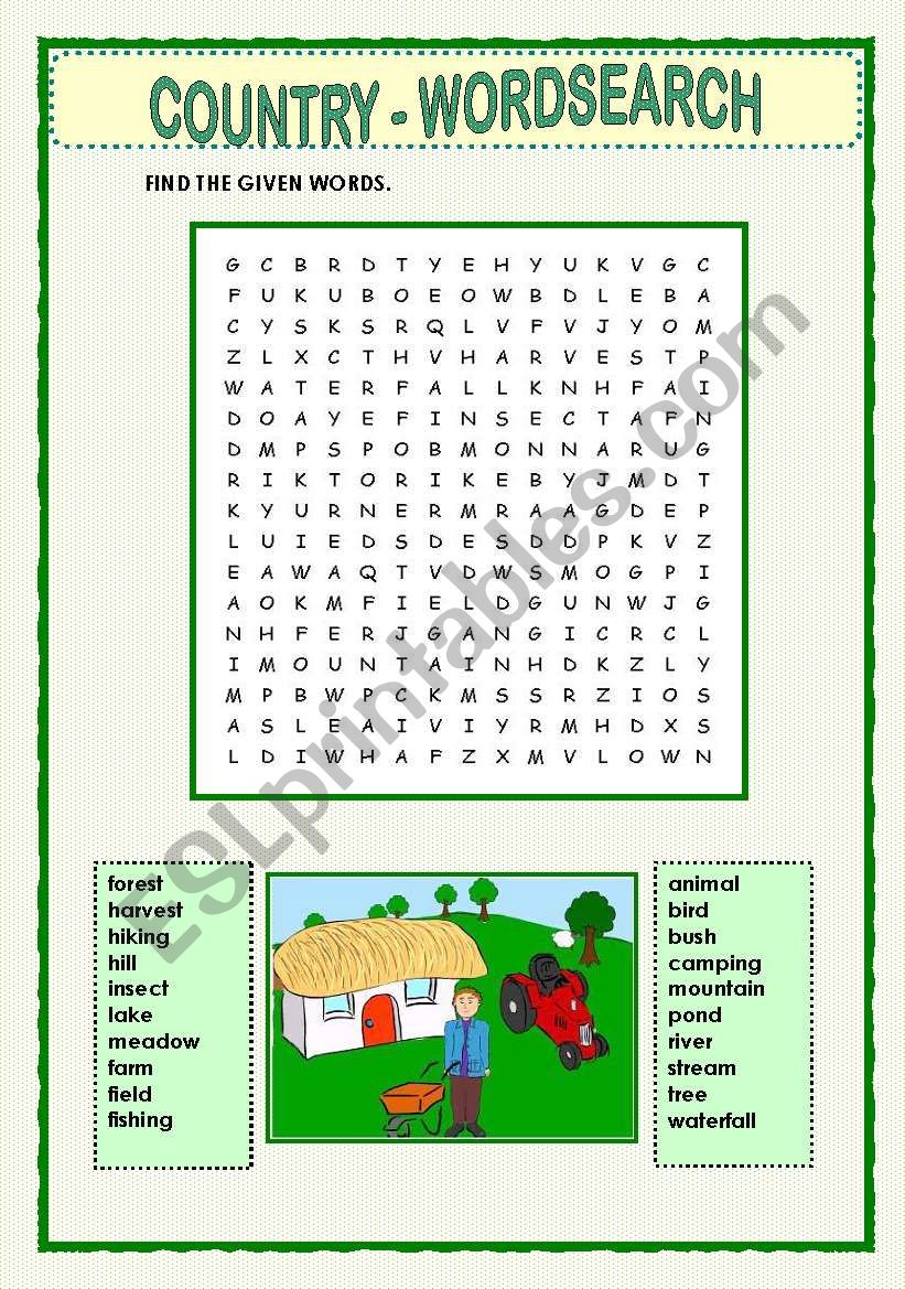 COUNTRY - WORDSEARCH worksheet