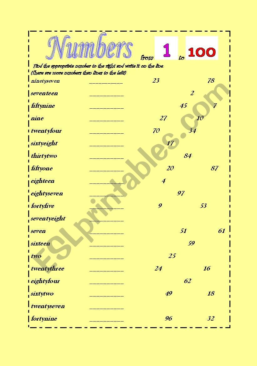 Numbers worksheet