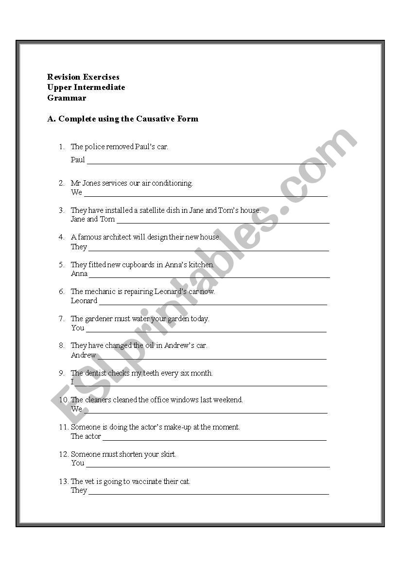 Causative and Inversion exercises for intermediate students