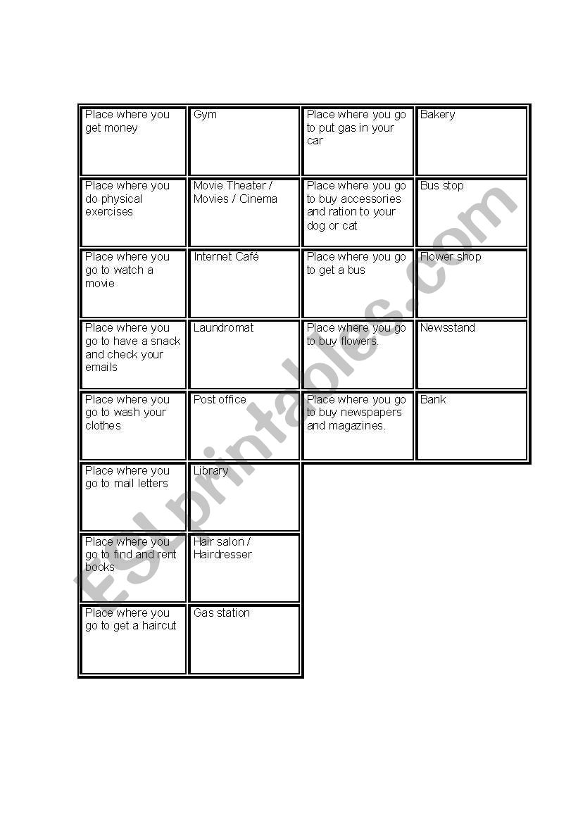 Domino places in the city worksheet