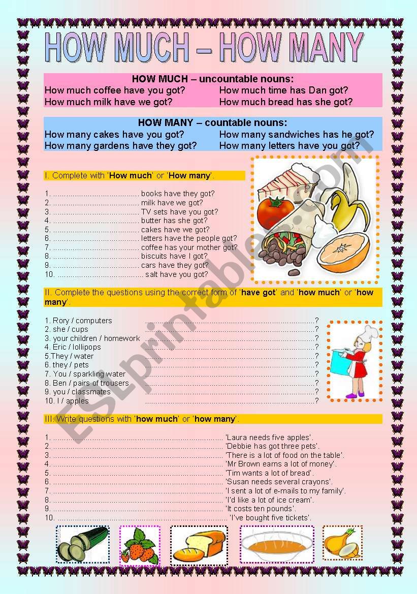 How much - How many worksheet
