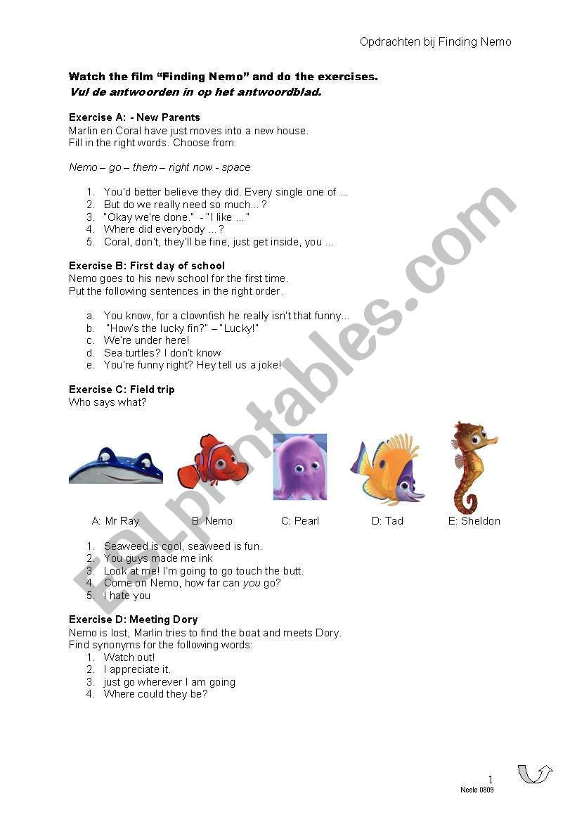 Finding Nemo worksheet