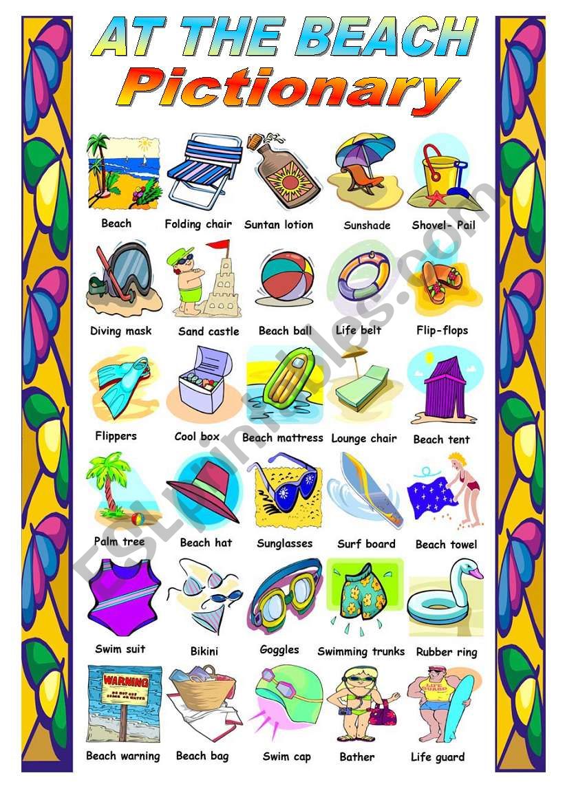 AT THE BEACH  - PICTIONARY worksheet