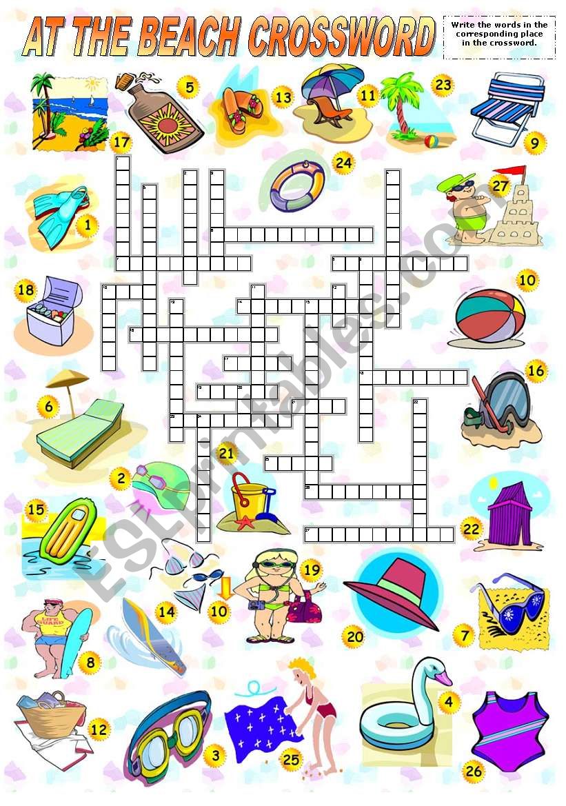 AT THE BEACH - CROSSWORD worksheet